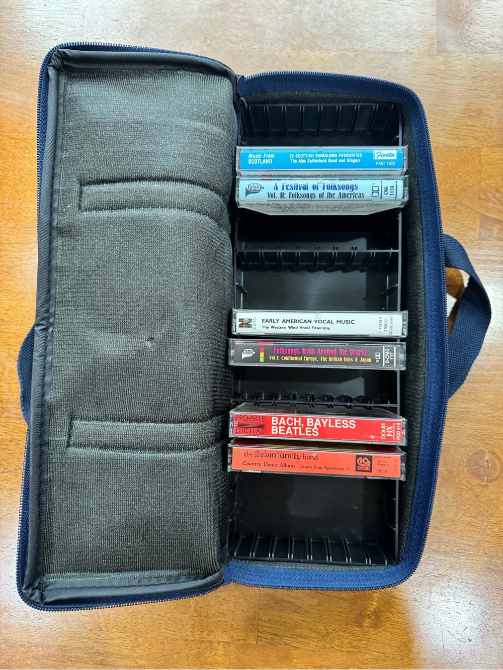 Zip-Up Cassette Tape Carrying Case with 6 Folk Music Cassettes